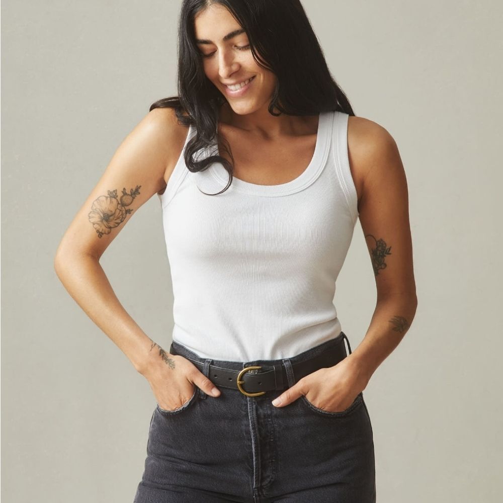 NEW American Giant Women's Rib Tank White Perfect Tank Top Size L